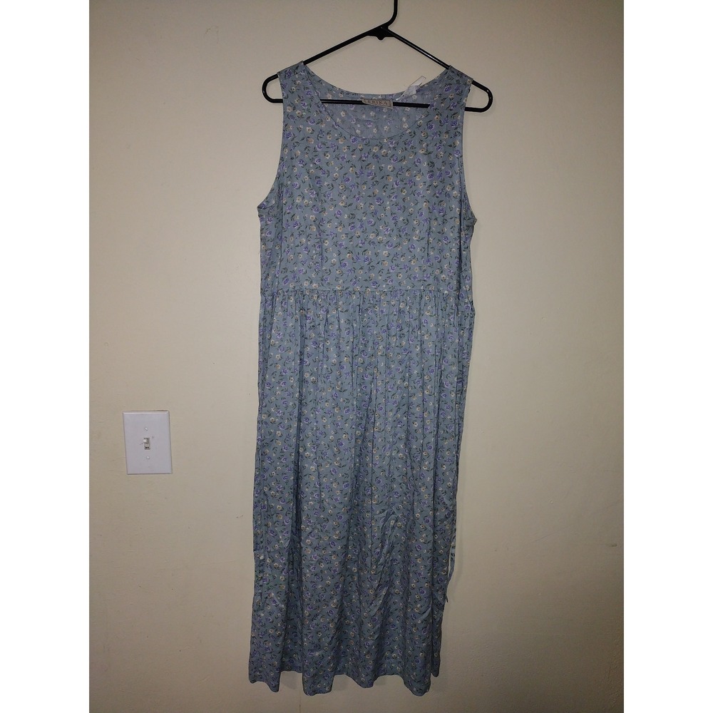 Erika Studio Womens Blue Ditsy Floral Rayon Sleeveless Midi Dress Size M